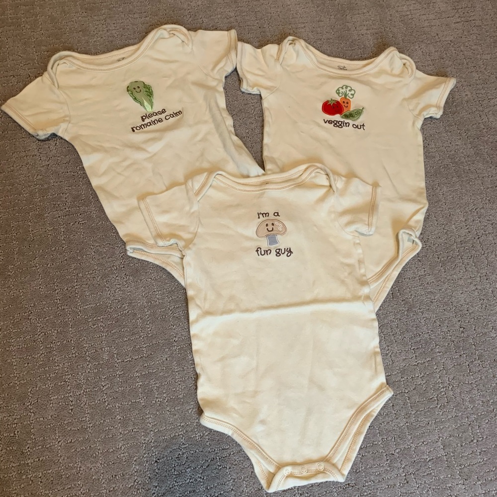 Three Healthy Baby Onesies Cream Veggie 18 Months